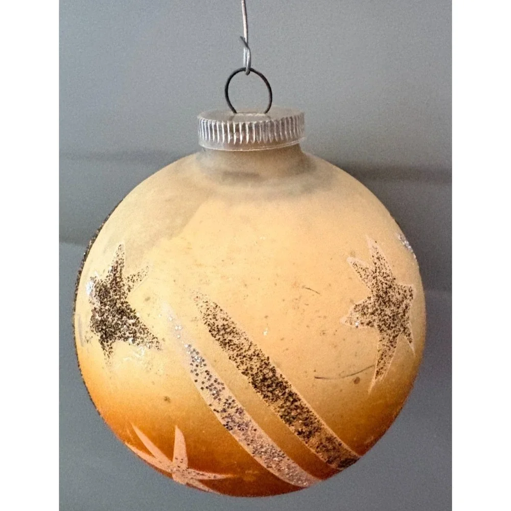 Vintage Yellow Glass Christmas Ornament Stars Plastic Cap 3.5